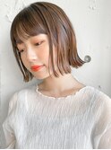 くびれヘアボブ前髪暗めカラーワンカールデジタルパーマ