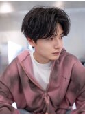 韓国マッシュダークアッシュニュアンスパーマメンズカット黒髪