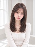 レイヤーカット/セミロング/シースルーバング/透明感カラー