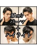 外国人風ハイライト アップバングセンターパート ソフト刈り上げ