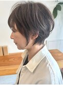 小顔カットショートボブ大人可愛いアッシュオリーブ