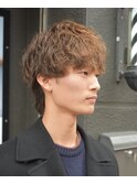 メンズワンカラーブラウンショートウルフマッシュ束感セット