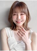 斜めバングアプリコットオレンジ前髪くびれヘア結べるボブ