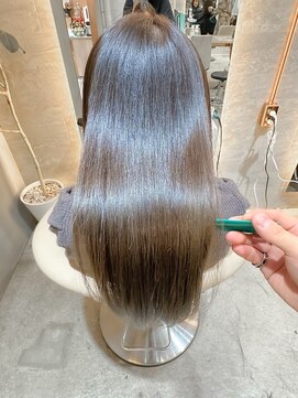 ロンド エスポワール 錦糸町(Lond espoir) 黒髪グレーベージュ前髪パーマレイヤーロング　錦糸町/ショート