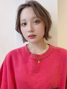 ロンドアベニール 北千住(Lond avenir) 切りっぱなしボブ　美髪縮毛矯正　ピンクベージュ　北千住