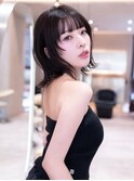 顔まわりレイヤー／小顔／大人かわいい／ダークブラウン／