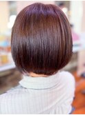 透明感♪髪質改善カラーココアブラウン内巻きショートボブ艶感