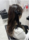 編み込みハーフアップ