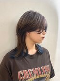 グラデーションネイビーカラー/ウルフカットウェーブミディアム