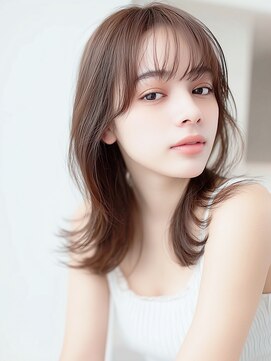プルト 平尾(PLUTO) 透明感◎シースルーバングくびれミディ　ミルクティーベージュ