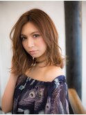 鎖骨ミディアム 大人可愛い×くせ毛風ミディ