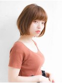 オレンジブラウン 前下がりボブ 簡単スタイリング