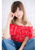 斜めバングツヤ髪大人かわいいハイライトカラーストレートc1