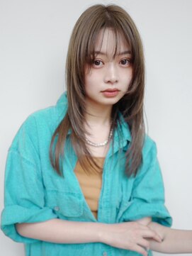 ニーム クルール 国分寺北口店(NEEM Couleur) レイヤーロング薄めバング×ワンカール艶髪×カーキベージュ