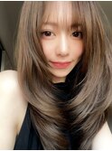 ひし形レイヤーロング_黒髪ボブルフネビージュ小顔ワンレン