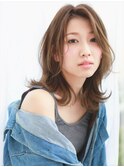 □センターパート外ハネ小顔ミディアムウルフM.SLASH元町22-4