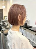 ピンクベージュ ボブ/ケアブリーチダブルカラーインナーカラー