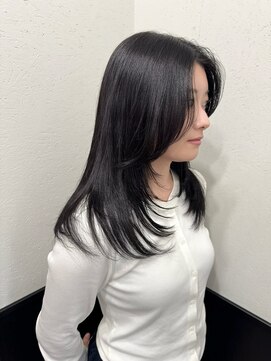 レイヤーカット/暗髪透明感ダークグレイ/セミロング/20代/30代