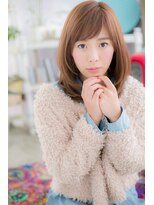 ヘアアンドビューティー ミック(Hair & Beauty miq) 透明感ある暖色系カラーx斜めバング切りっぱなしロブa