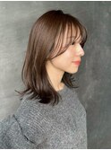 くびレイヤー切りっぱなしボブエアリーロング美髪ピンクブラウン