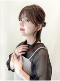 ハーフアップ ヘアアレンジ 顔まわりカット おくれ毛 お団子ヘア