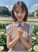 ◎前髪パーマ レイヤーロング 黒髪 グレーベージュ 小顔