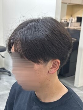 フェザーパーマ/グレーブルーカラー／刈り上げショートパンク