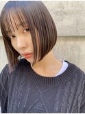 ミニボブ/シースルーバング/前髪カット/グレージュカラー