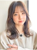 ◎くびれヘアアプリコットオレンジアハイライトカラー薄め前髪
