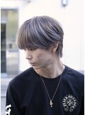 メンズホワイトブロンドグレーマッシュウルフブリーチデザイン