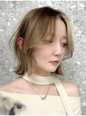 渋谷ブリーチカラータッセルボブ顔周りレイヤー切りっぱなしボブ