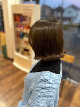 ヘアーワークス ボナ ウニクス店(HAIR WORKS bona) サラ艶前下がり外ハネボブ×髪質改善カラー/ハイライト/ブリーチ