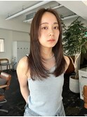 顔周りレイヤーミディアムシースルーバング