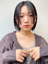 切りっぱなしボブ/テラコッタ/インナーカラー/小顔