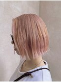 服部天神/ダブルカラー/ピンクベージュ/切りっぱなしボブ