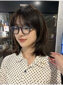ミディアムレイヤーボブ顔まわりカットオリーブベージュ