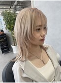 レイヤーロング　ミルクティーベージュ　ハイトーン　ベージュ