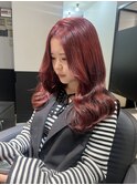 くびれミディアム韓国ヘアピンクベージュ赤髪外巻き髪質改善