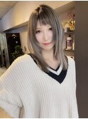 バレイヤージュ、ハイライト、グレーベージュ、レイヤーカット