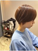 斜めバンク春カラー大人ショート グレージュカラー髪質改善小顔