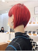赤髪　ブリーチカラーボブ　前下がりボブモードベリショ