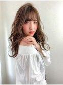 くびれヘア韓国風巻きアプリコットオレンジ夏ハイライトカラー