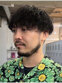 原宿シャドウパーマメンズパーマセンターパートウルフ上げ下ろし