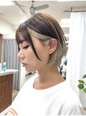 ★ボブショート　インナーカラー前髪あり　ホワイトシルバー