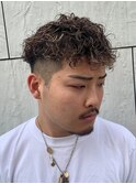 ダークアッシュニュアンスパーマ韓国マッシュベリーショート