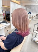 ハイトーンミルクティーグレージュ/エンドカラーピンク/ブリーチ