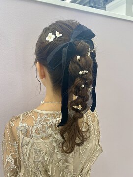 編みおろし/ポニーテール/ヘアセット/結婚式