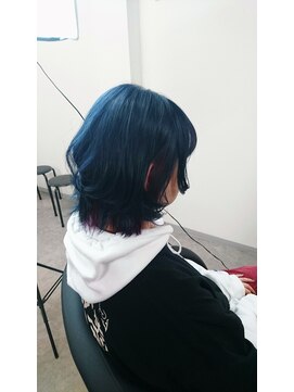 美容室 イズ 館林店(Iz) ボブルフ_ネイビーカラー_セミウェットウェーブ_Wカラー