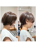 別府ショートボブ顔まわりレイヤーカット髪質改善カラー