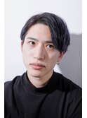 センターパートMEN'S HAIR マッシュパーマ  アッシュブラック